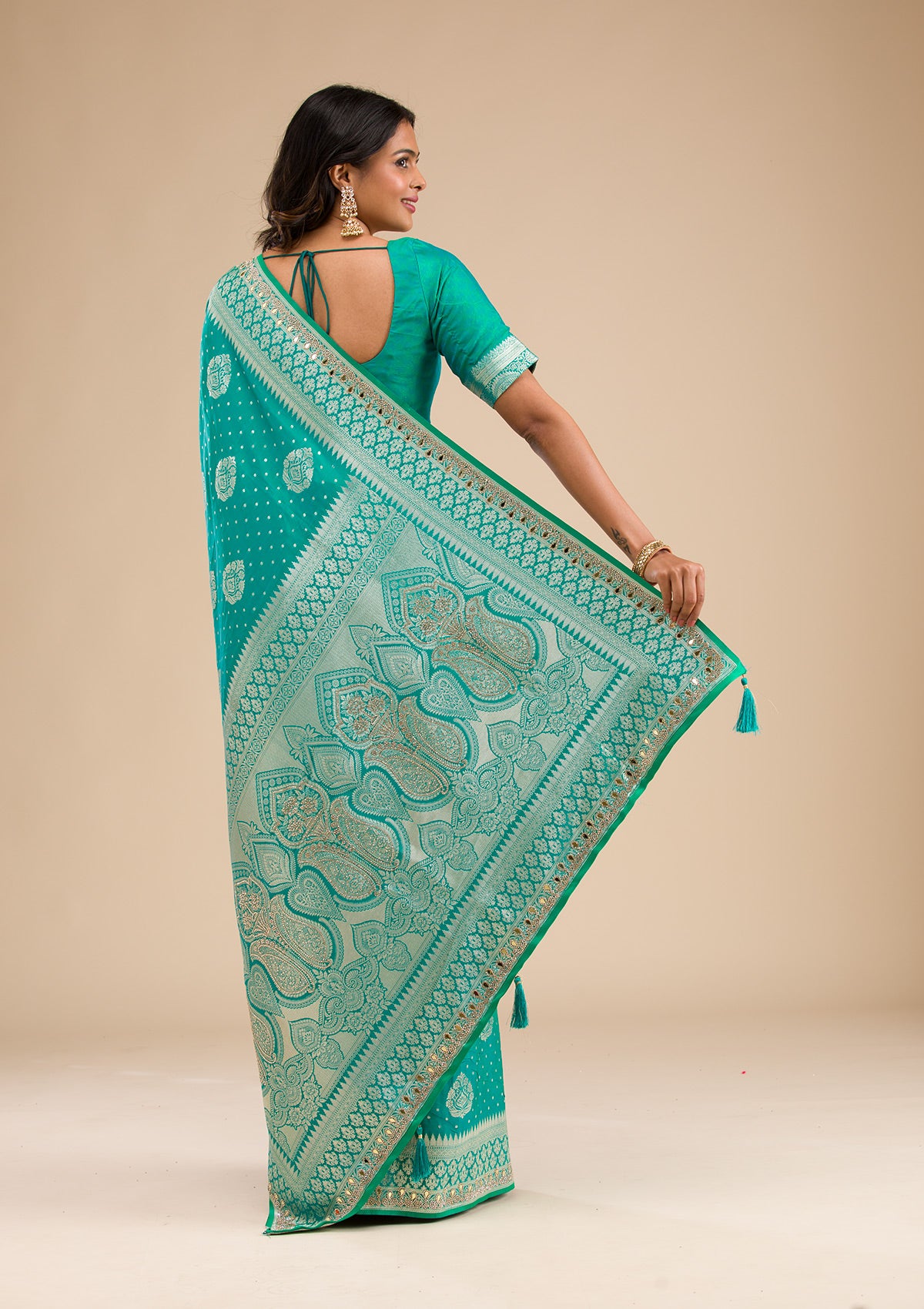 Rama Green Zariwork Banarasi Silk Saree