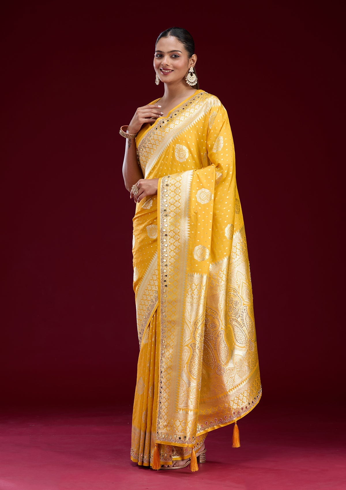 kosariii✴︎ Buy Yellow Zariwork Art Silk Saree - Koskii