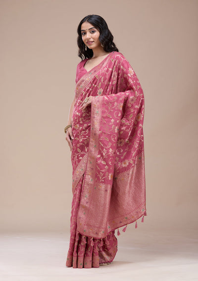 Peach Zariwork (Gold) Banarasi Silk Saree-koskii