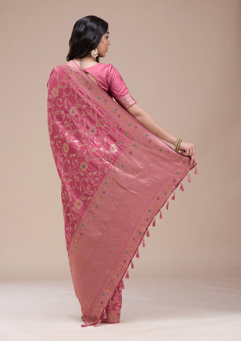 Peach Zariwork (Gold) Banarasi Silk Saree-koskii