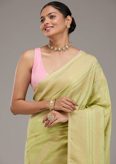 Pista Green Zariwork Georgette Saree-Koskii