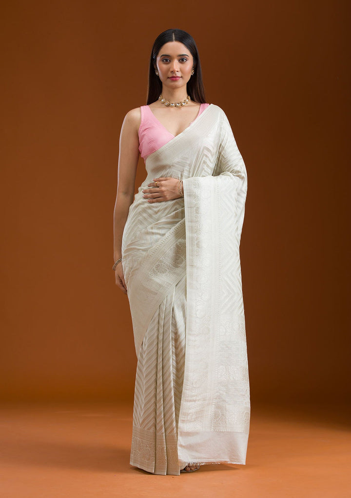 Off White Zariwork Georgette Saree-Koskii