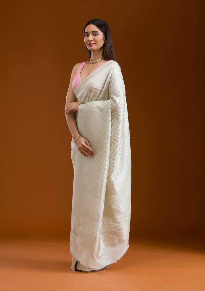 Off White Zariwork Georgette Saree-Koskii