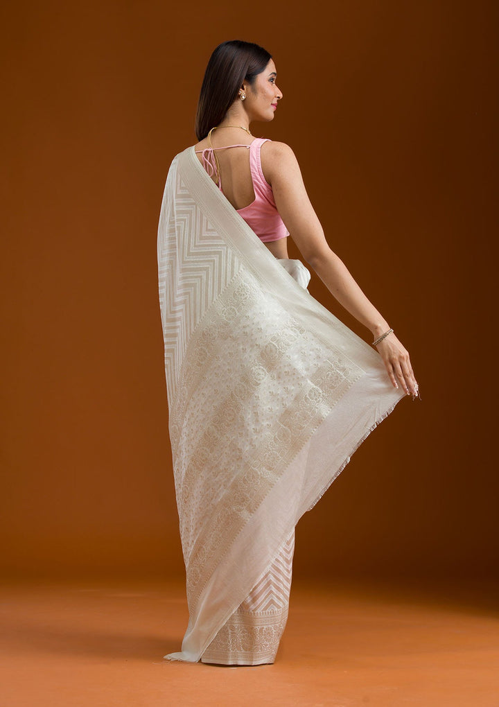 Off White Zariwork Georgette Saree-Koskii