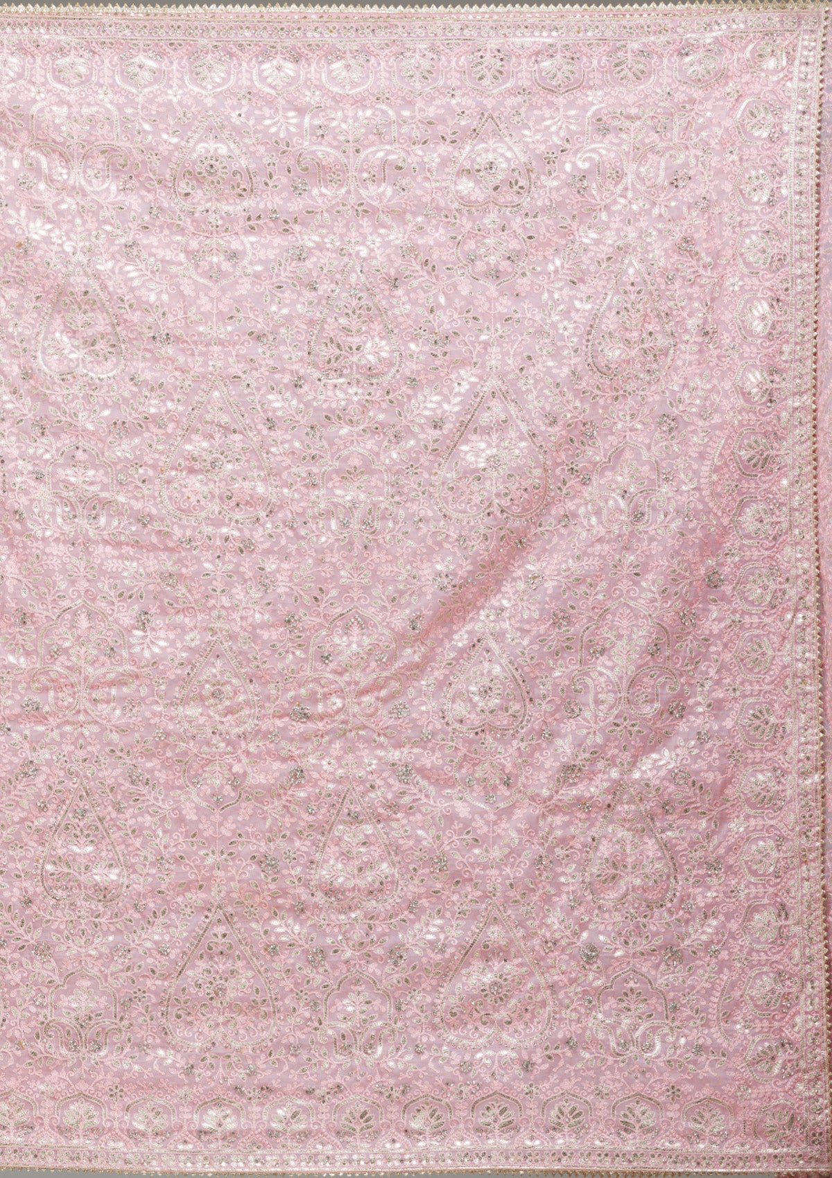 Baby Pink Threadwork Tissue Saree-Koskii