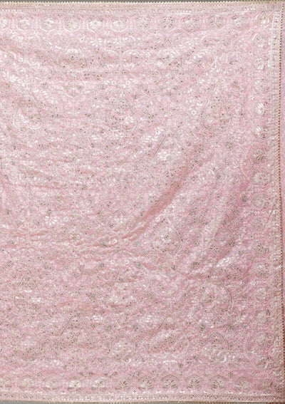 Baby Pink Threadwork Tissue Saree-Koskii