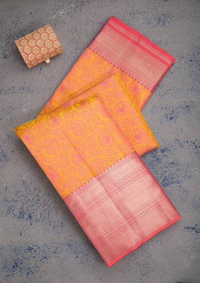 Mustard Zariwork Pure Silk Saree-koskii