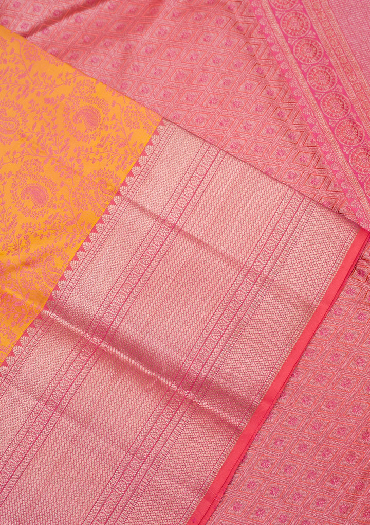 Mustard Zariwork Pure Silk Saree-koskii
