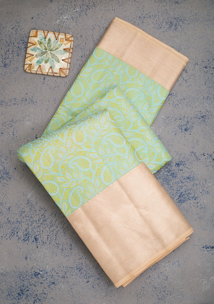 Sea Green Zariwork Pure Silk Saree-koskii