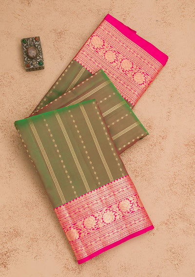 Leaf Green Zariwork Pure Silk Saree-Koskii