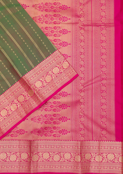 Leaf Green Zariwork Pure Silk Saree-Koskii