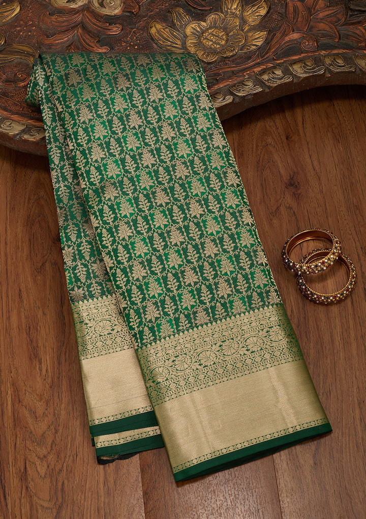 Bottle Green Zariwork Pure Silk Saree-koskii