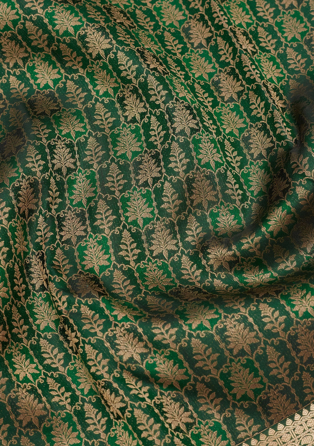 Bottle Green Zariwork Pure Silk Saree-koskii