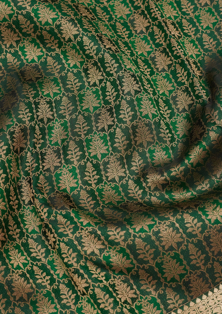 Bottle Green Zariwork Pure Silk Saree-koskii