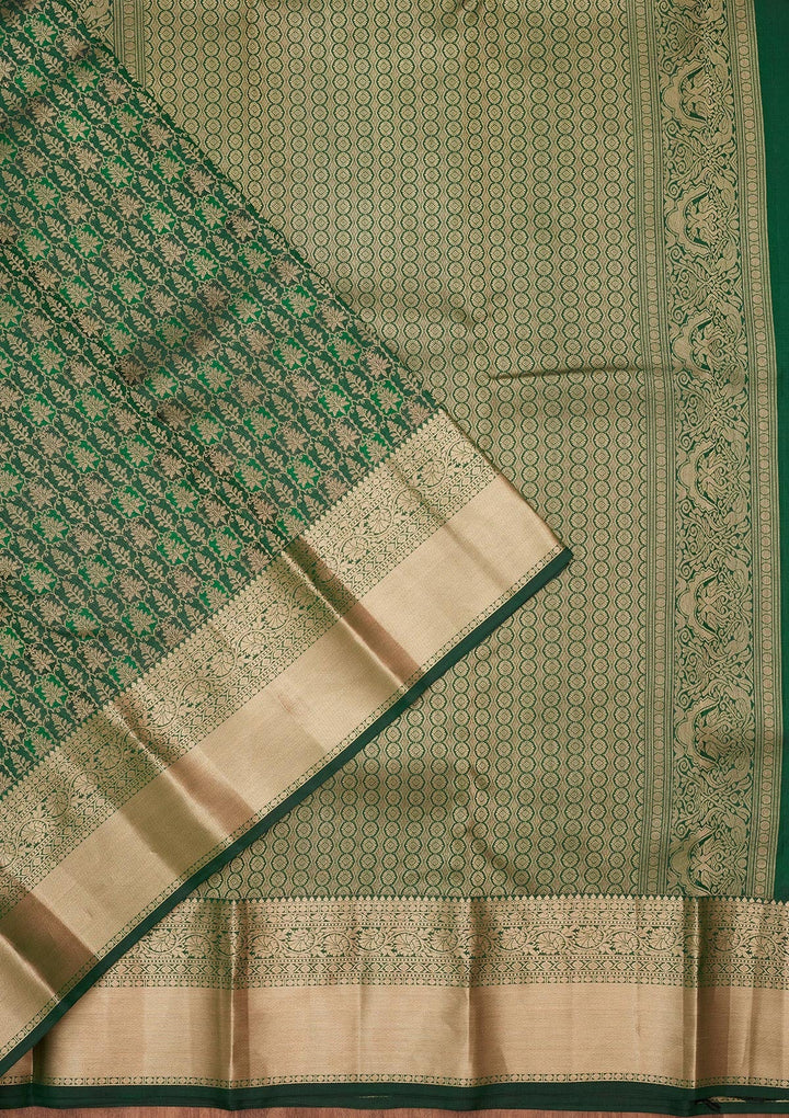 Bottle Green Zariwork Pure Silk Saree-koskii