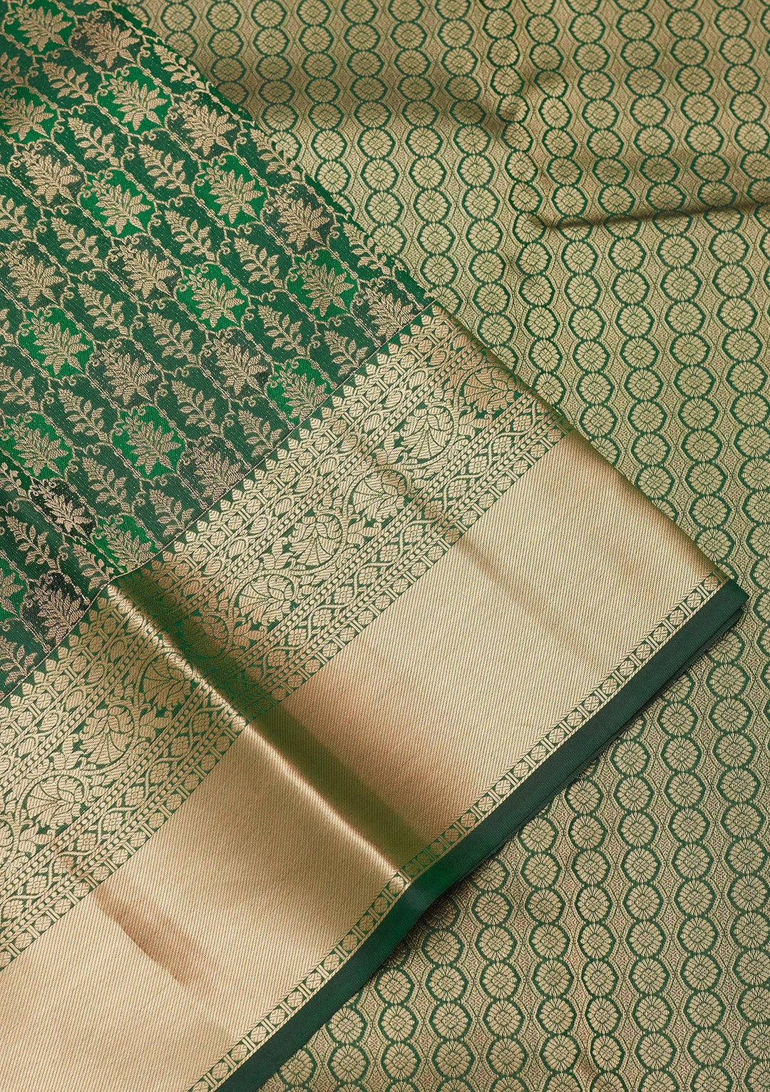 Bottle Green Zariwork Pure Silk Saree-koskii