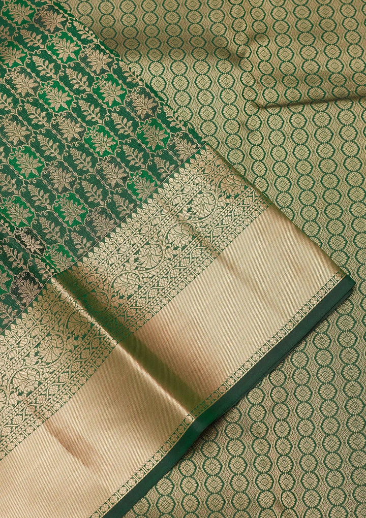 Bottle Green Zariwork Pure Silk Saree-koskii