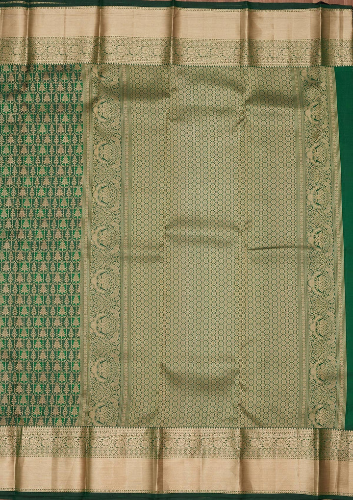 Bottle Green Zariwork Pure Silk Saree-koskii