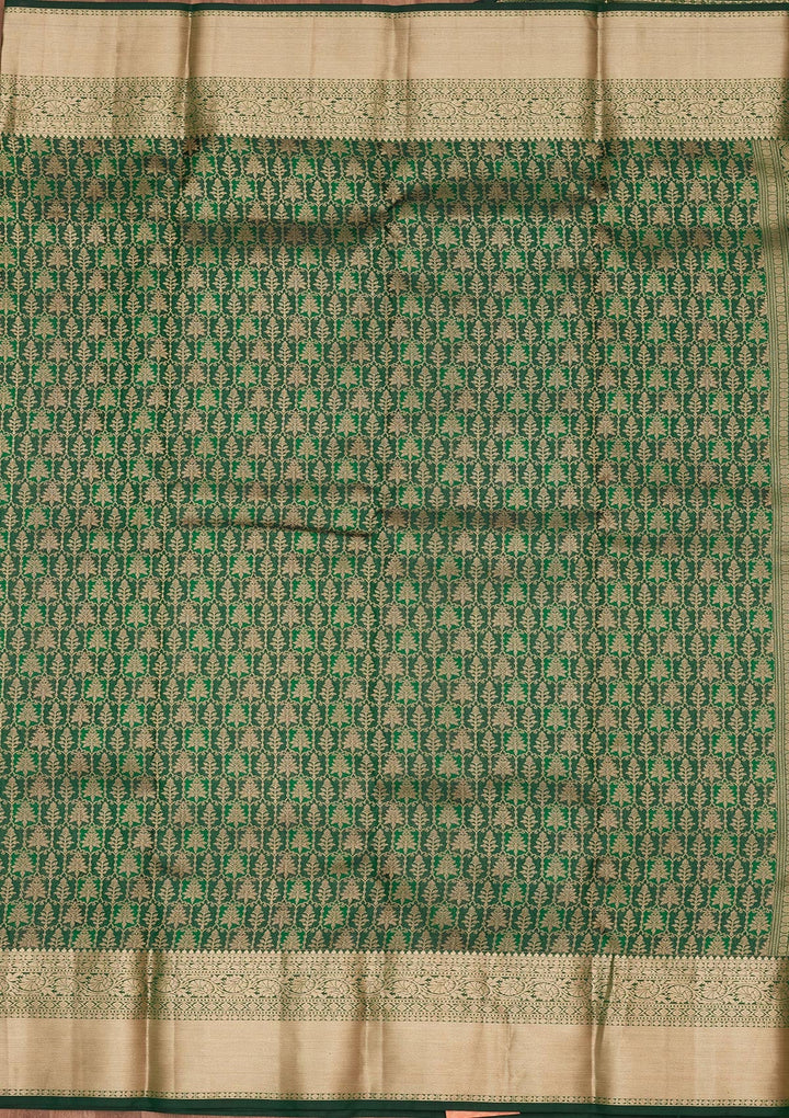 Bottle Green Zariwork Pure Silk Saree-koskii