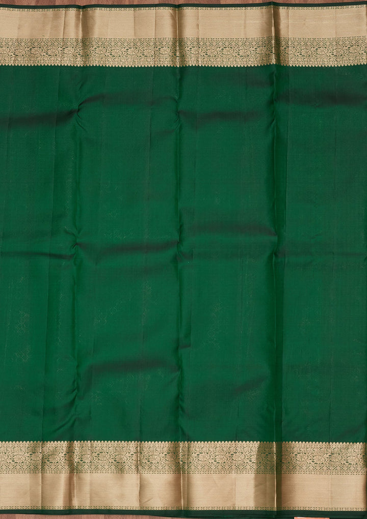 Bottle Green Zariwork Pure Silk Saree-koskii