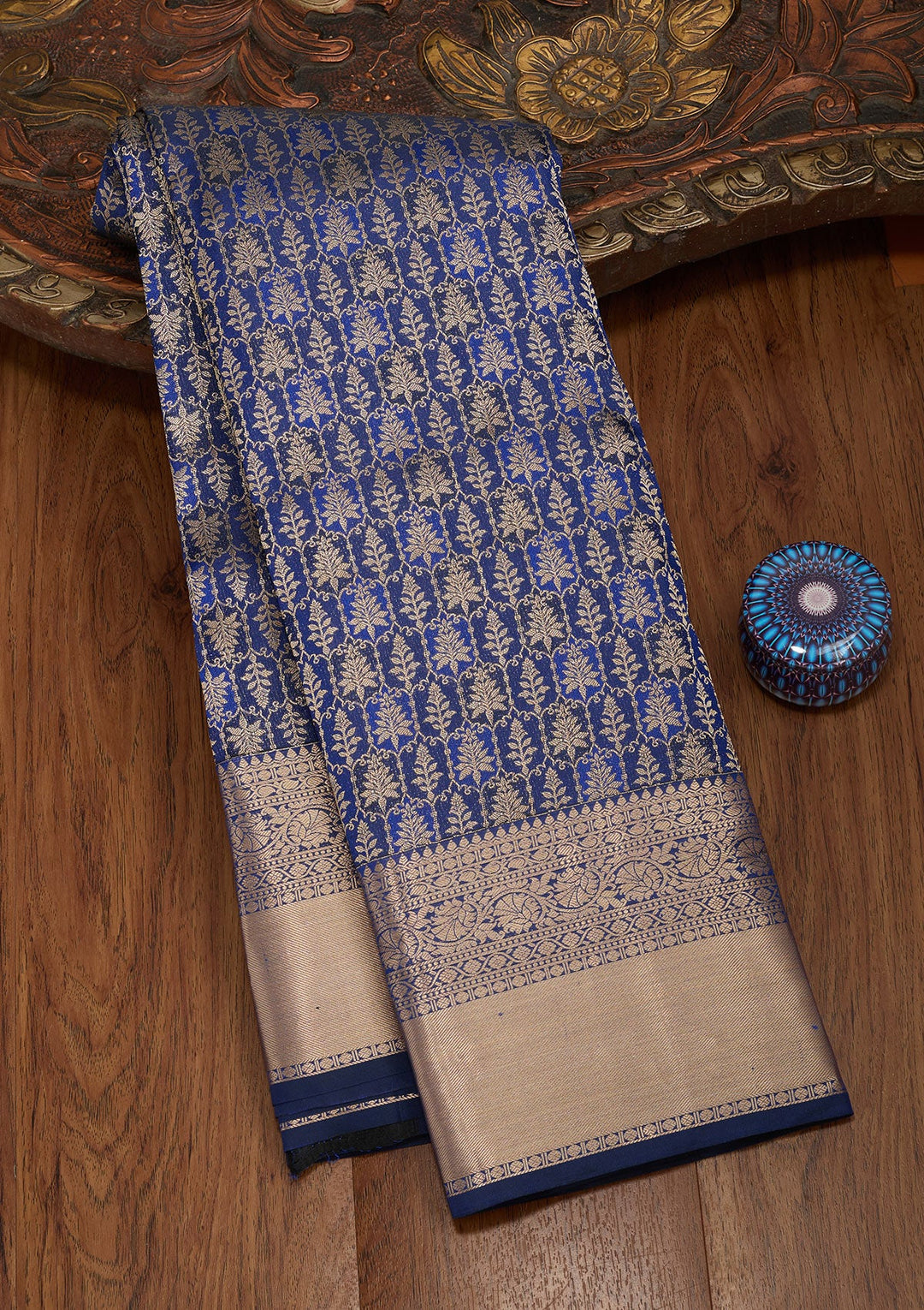 Navy Blue Zariwork Pure Silk Saree-koskii