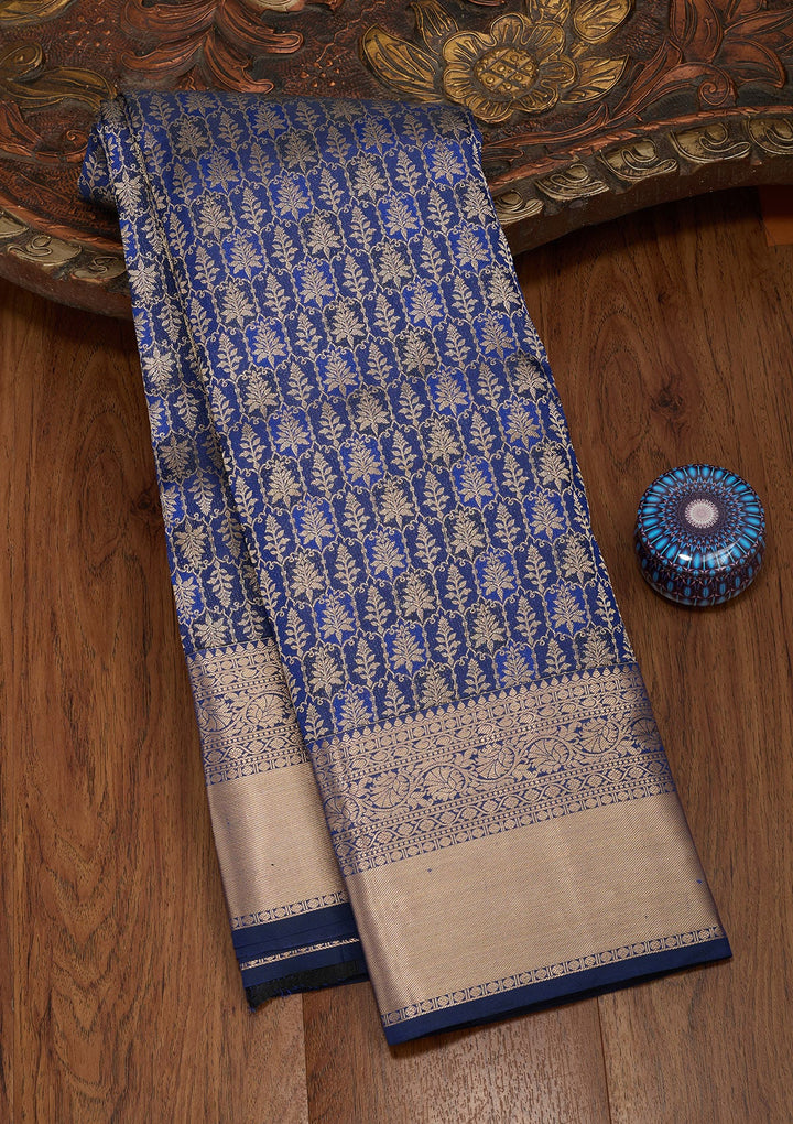 Navy Blue Zariwork Pure Silk Saree-koskii