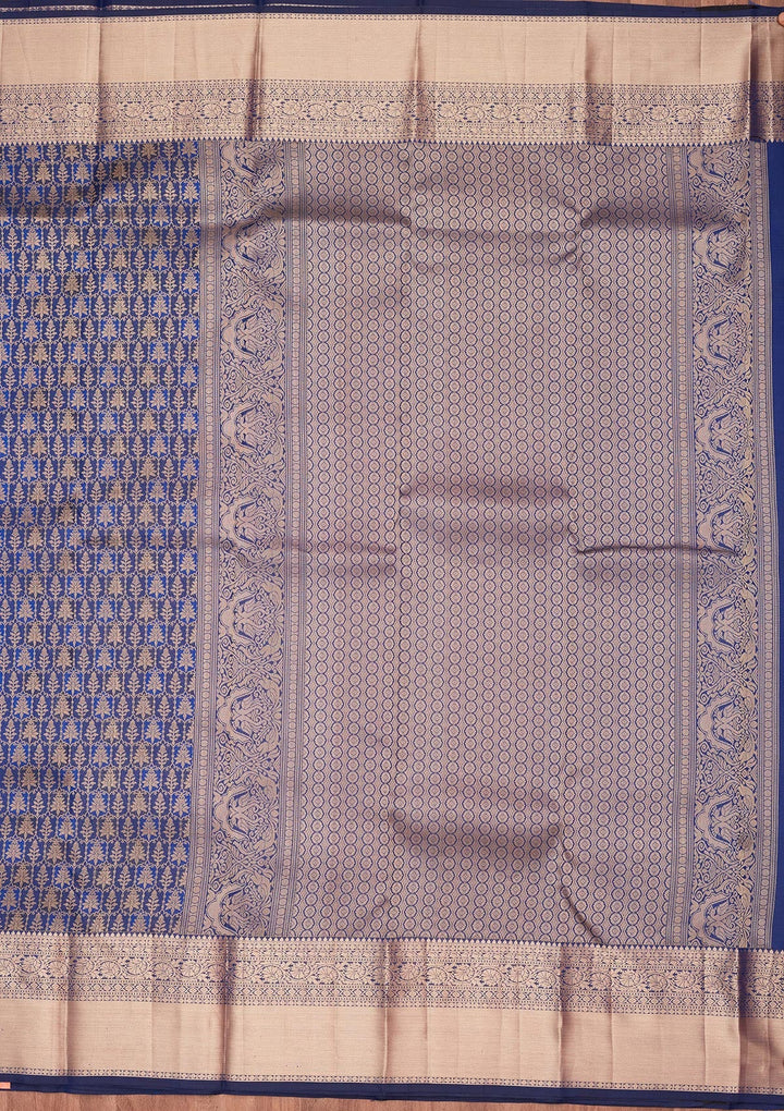 Navy Blue Zariwork Pure Silk Saree-koskii