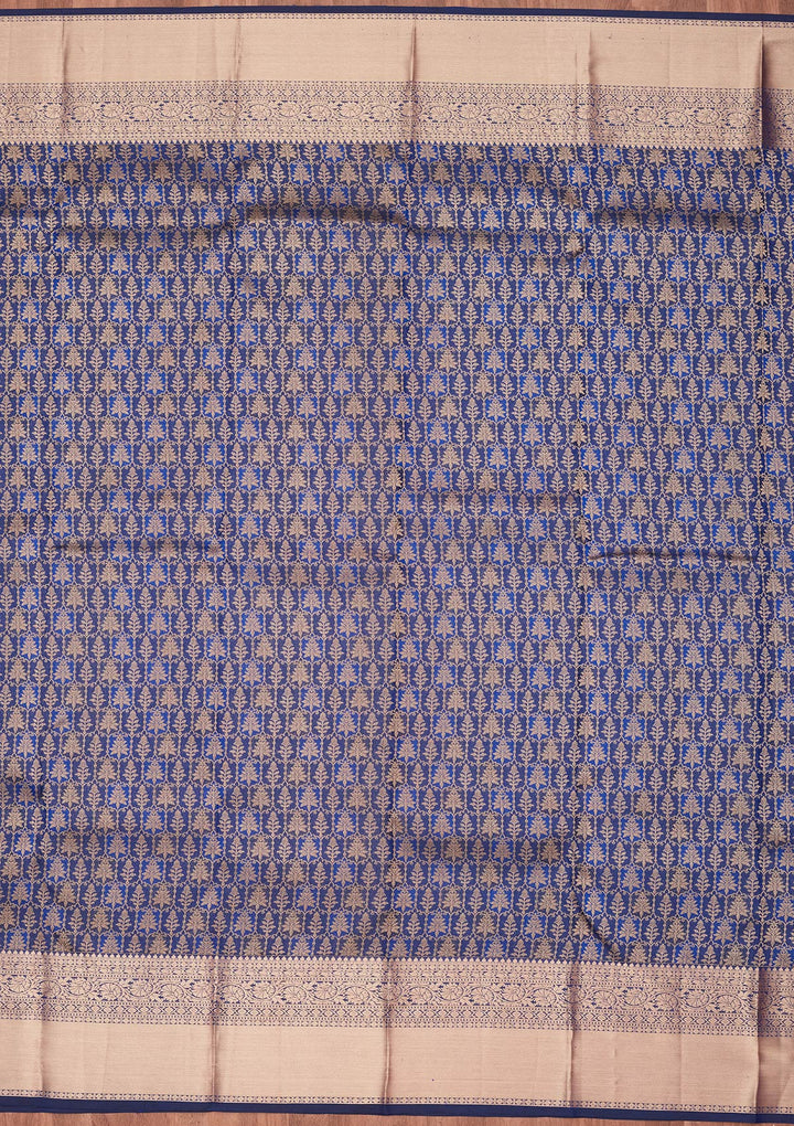 Navy Blue Zariwork Pure Silk Saree-koskii