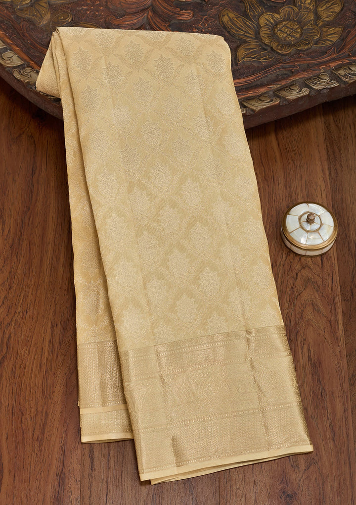 Beige Zariwork (Gold) Pure Silk Saree