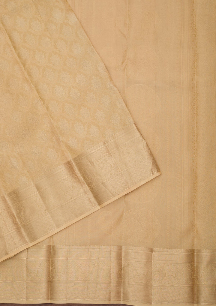 Beige Zariwork (Gold) Pure Silk Saree