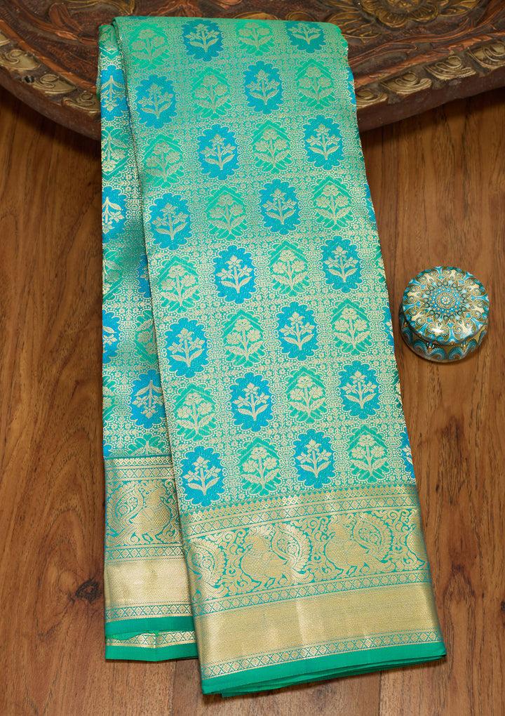 Sea Green Zariwork (Gold) Silk Silk Saree