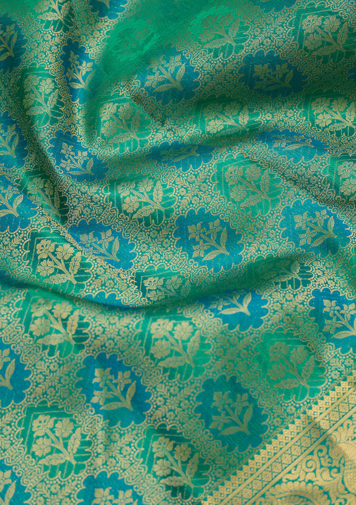 Sea Green Zariwork (Gold) Silk Silk Saree