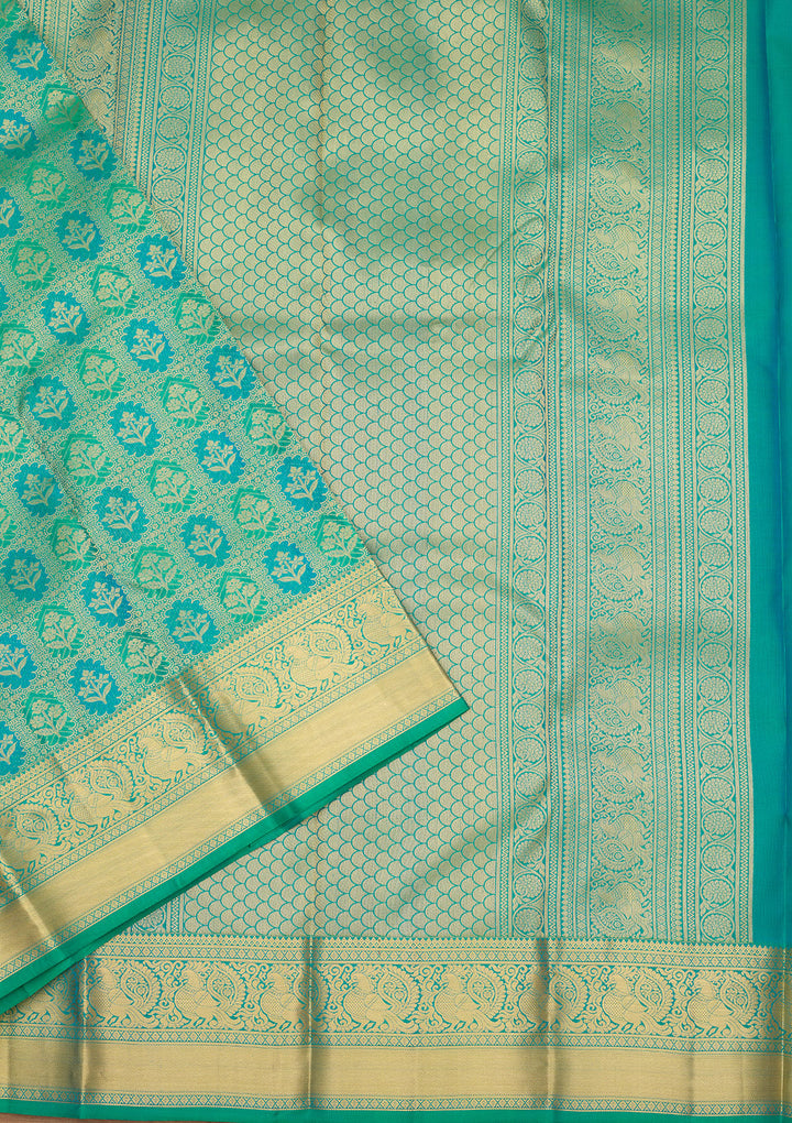 Sea Green Zariwork (Gold) Silk Silk Saree