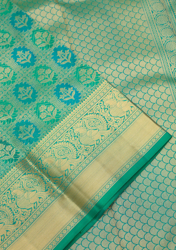 Sea Green Zariwork (Gold) Silk Silk Saree