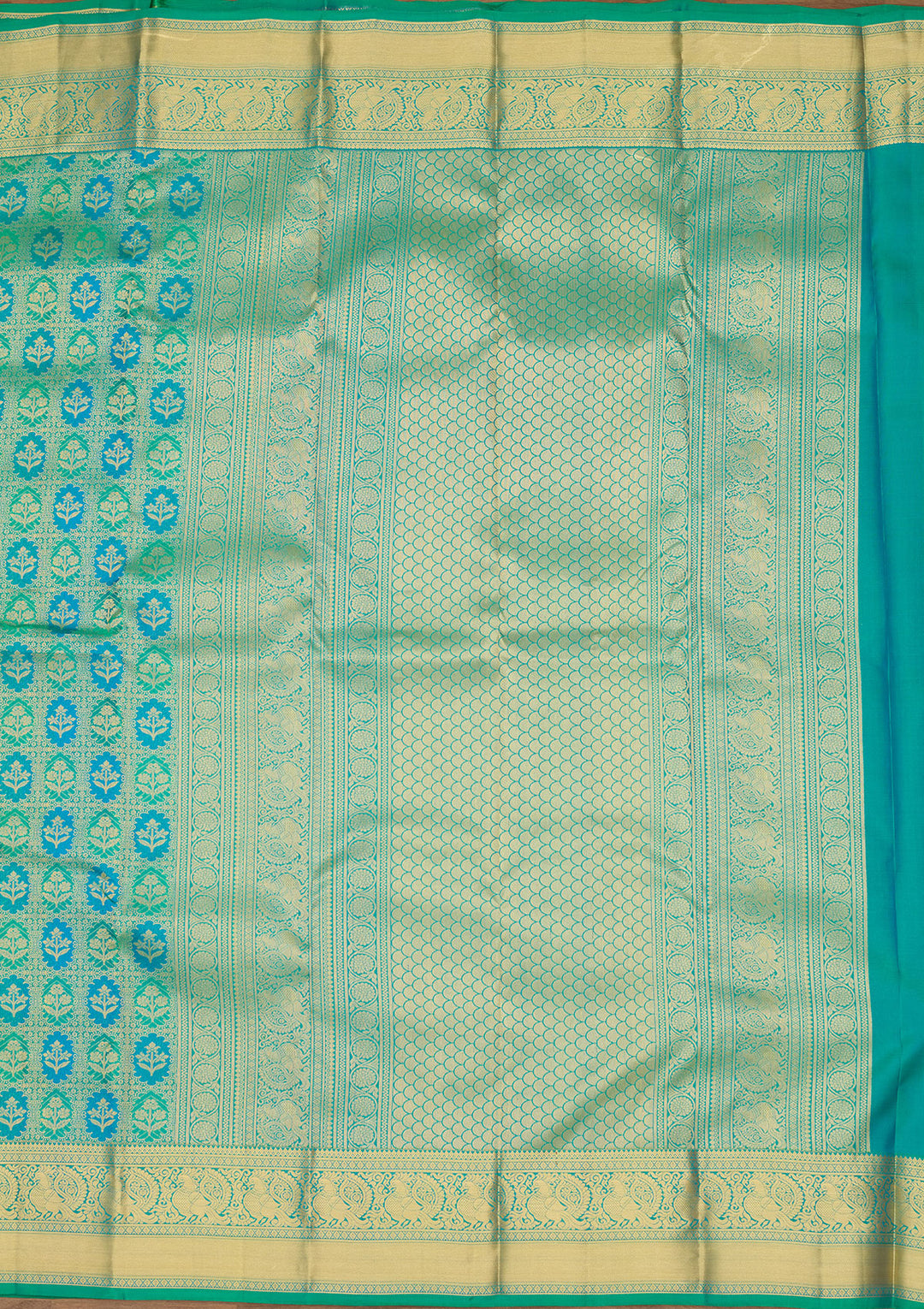 Sea Green Zariwork (Gold) Silk Silk Saree