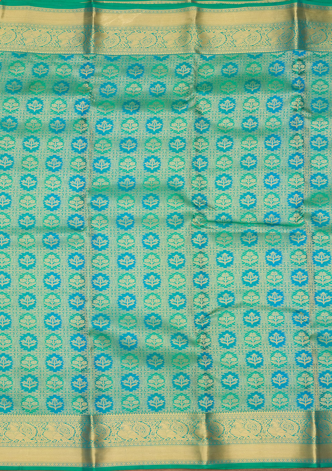 Sea Green Zariwork (Gold) Silk Silk Saree