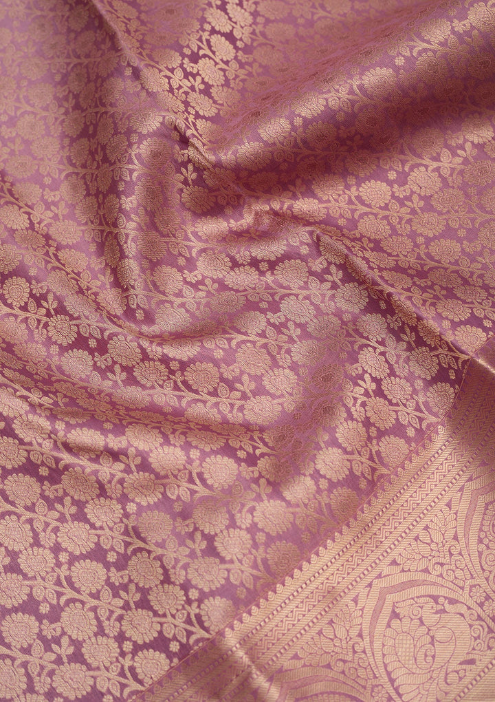Onion Pink Zariwork Pure Silk Saree-Koskii