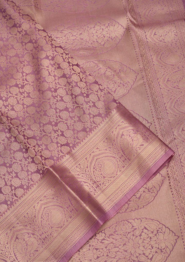 Onion Pink Zariwork Pure Silk Saree-Koskii
