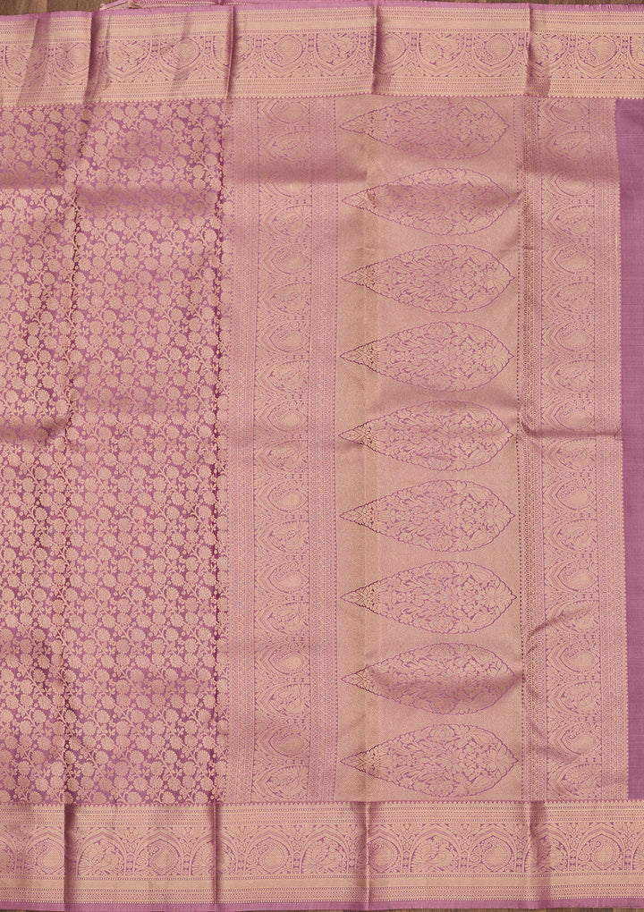 Onion Pink Zariwork Pure Silk Saree-Koskii