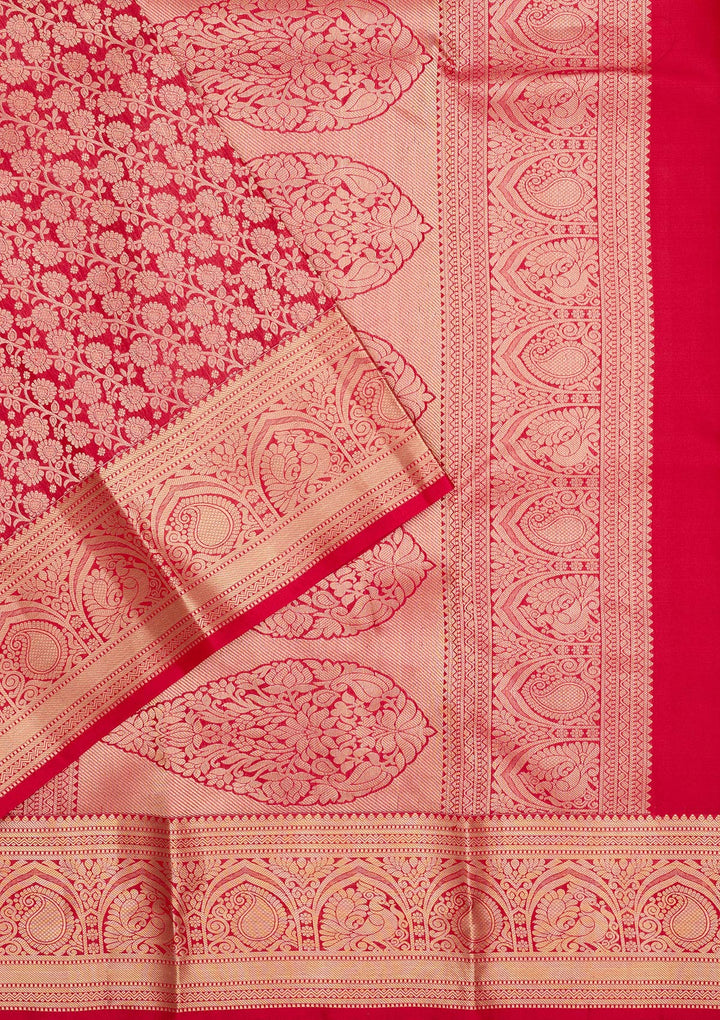 Red Zariwork Pure Silk Saree-Koskii