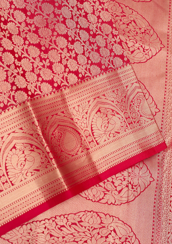 Red Zariwork Pure Silk Saree-Koskii