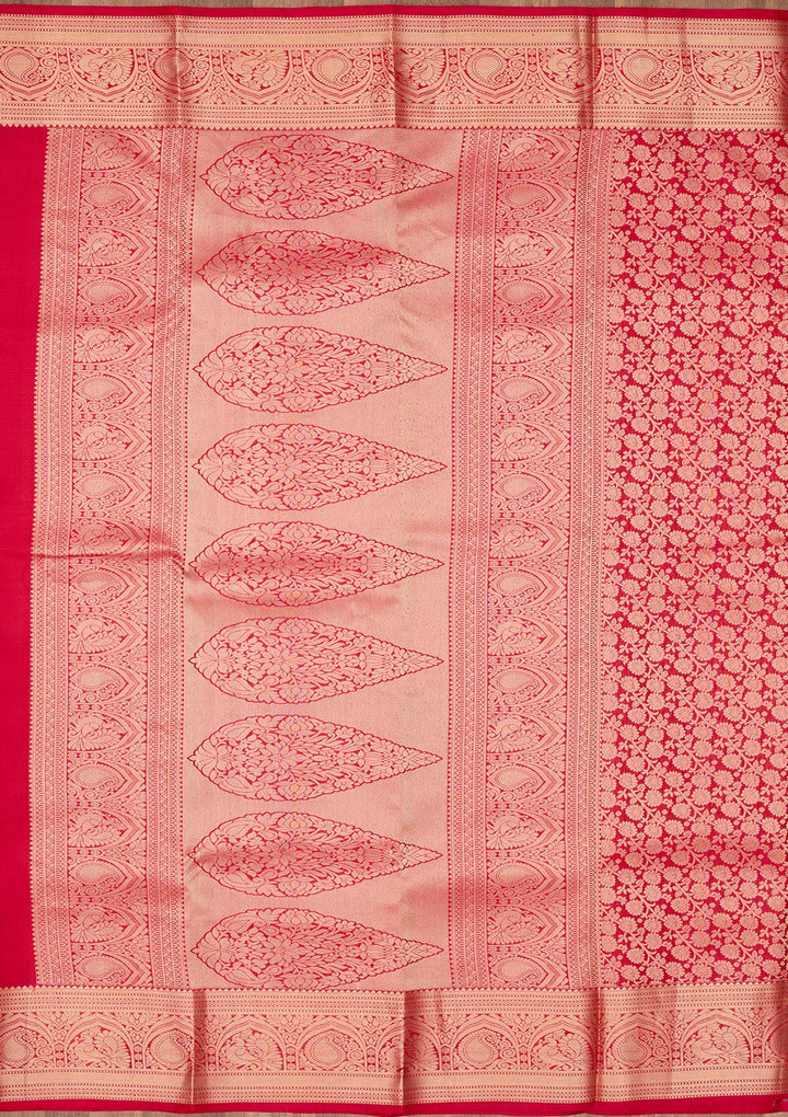Red Zariwork Pure Silk Saree-Koskii