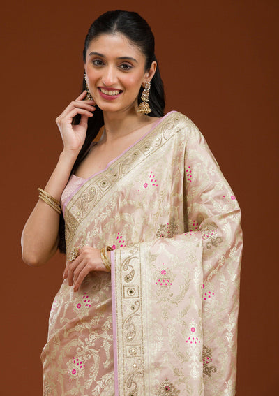 Lavender Swarovski Raw Silk Saree-Koskii