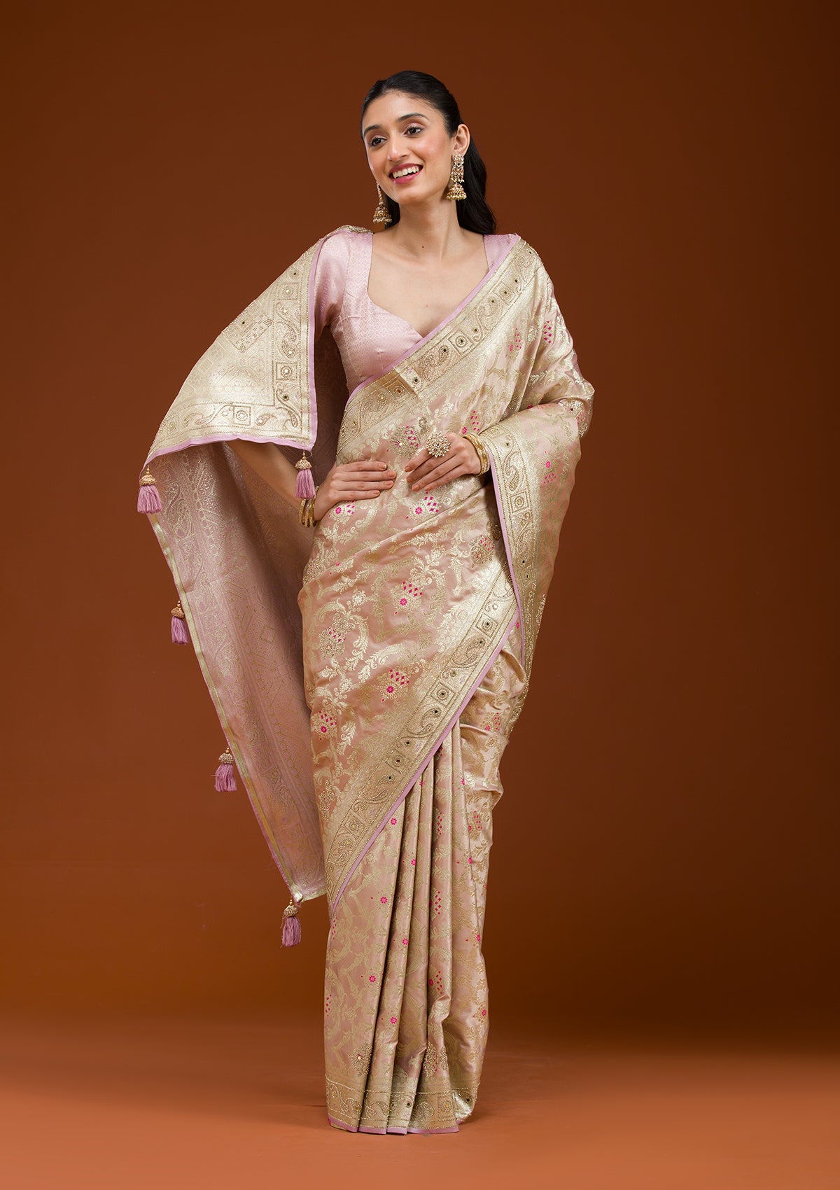 Lavender Swarovski Raw Silk Saree-Koskii