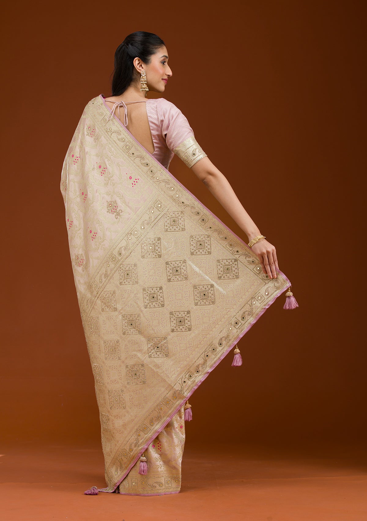 Lavender Swarovski Raw Silk Saree-Koskii