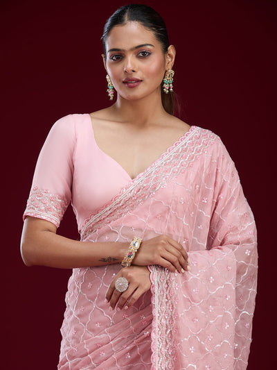 Pink Sequins Tissue Saree