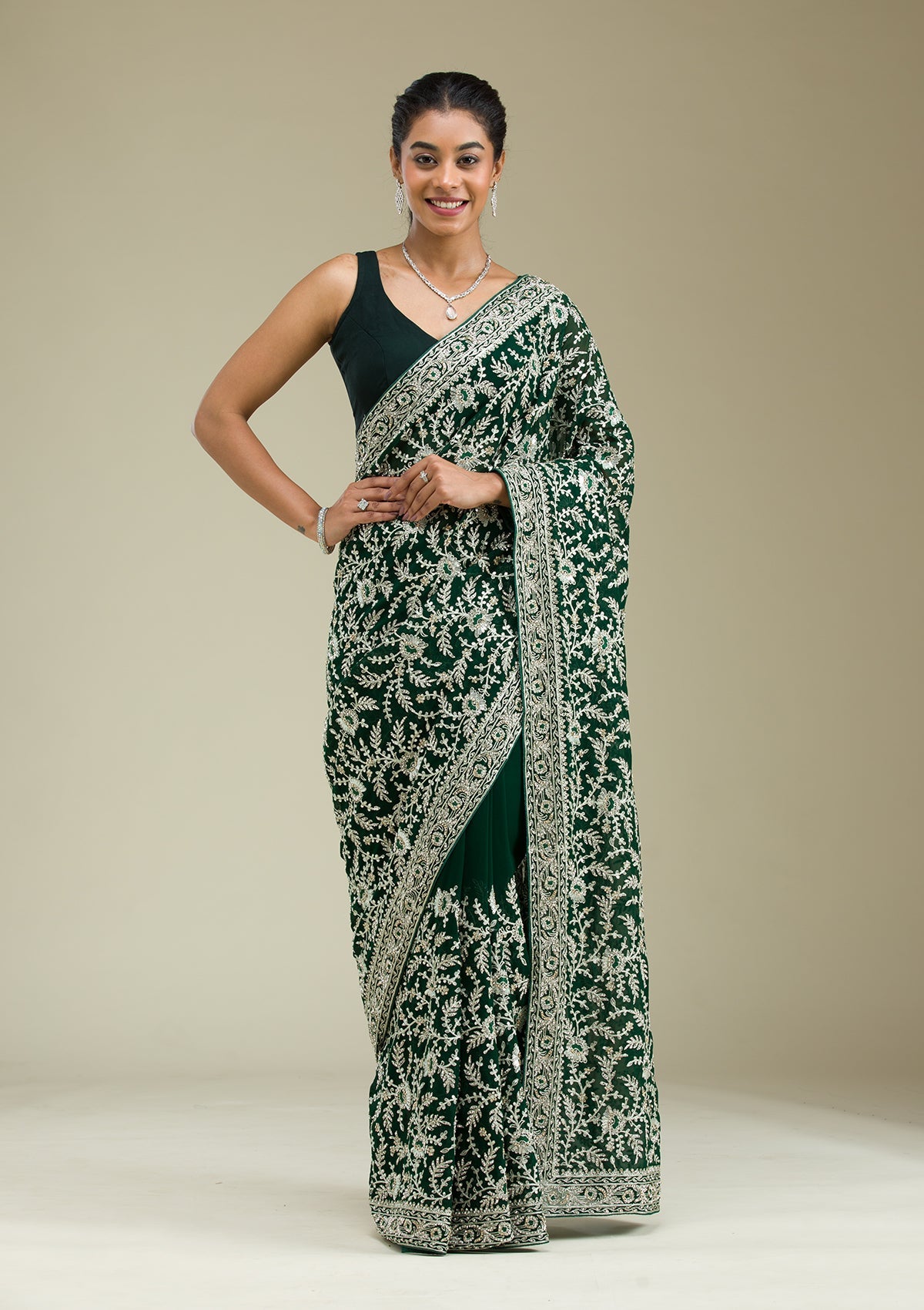 Green Zariwork Georgette Saree-Koskii