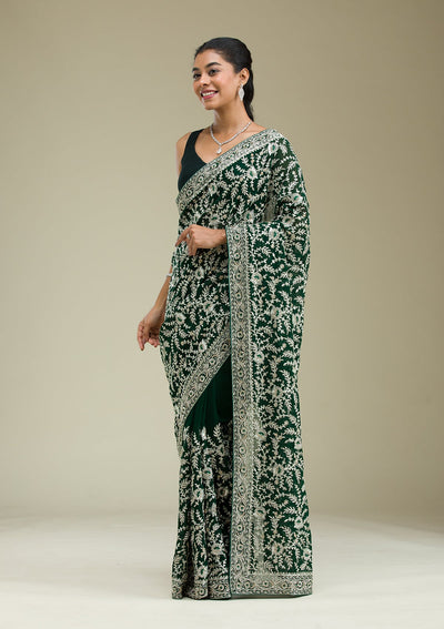 Green Zariwork Georgette Saree-Koskii