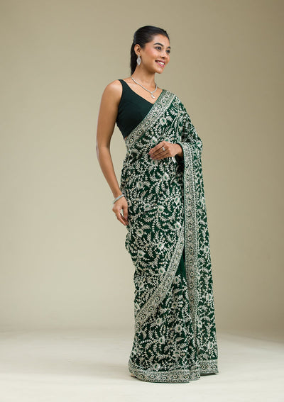 Green Zariwork Georgette Saree-Koskii