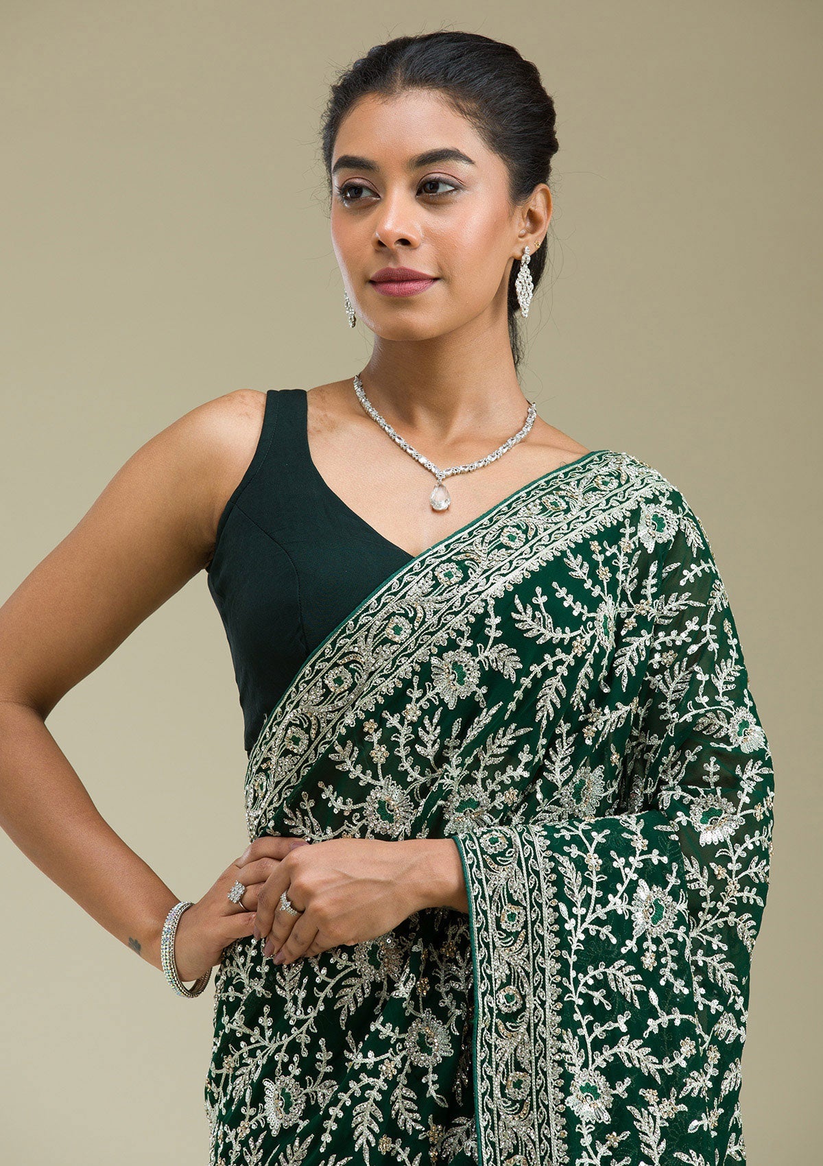 Green Zariwork Georgette Saree-Koskii